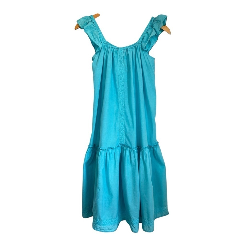 Simply Southern Womens Sleeveless Drop Waist Ruffle Dress Sz Small Blue Cotton